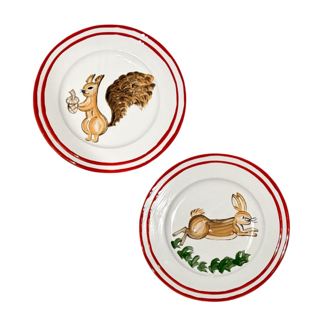FOREST ANIMALS - SMALL ANIMALS + BIG RED BORDER PLATES (Set of 4)