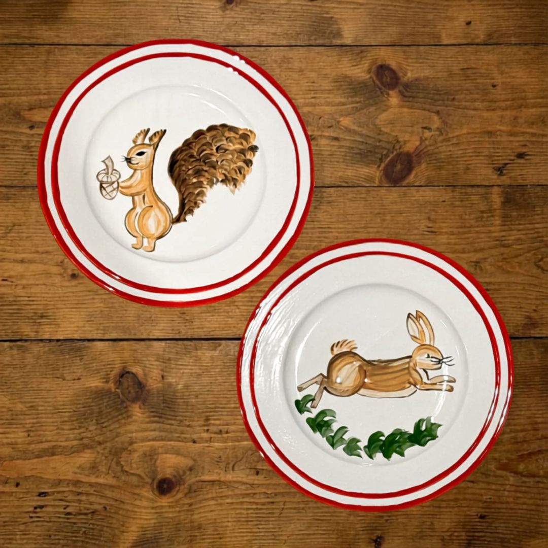 FOREST ANIMALS - SMALL ANIMALS + BIG RED BORDER PLATES (Set of 4)